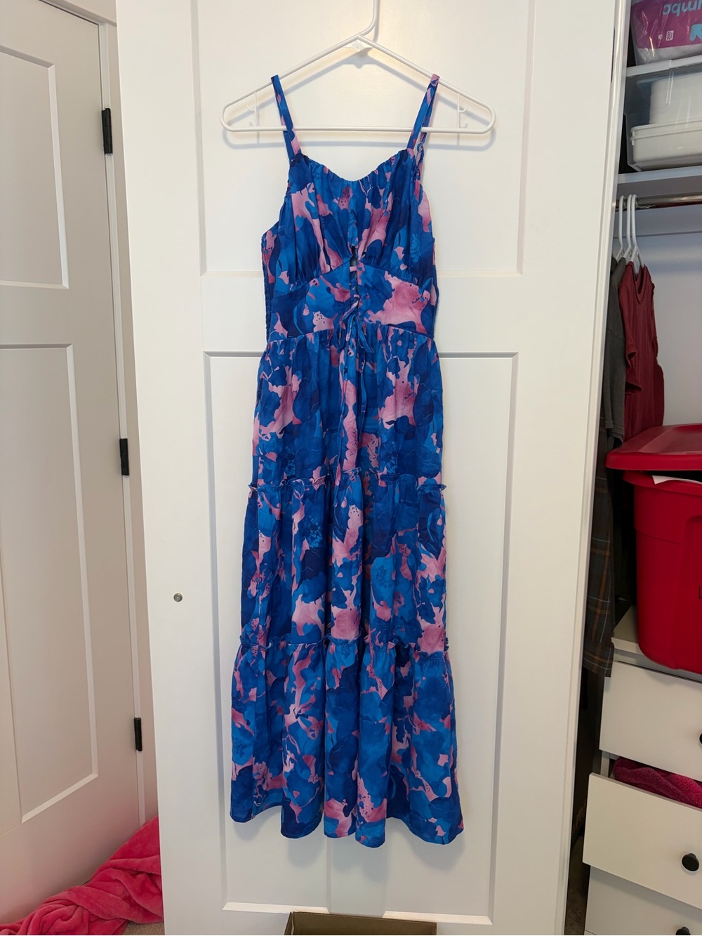 NWOT Blue and Pink Floral Tiered Maxi Dress